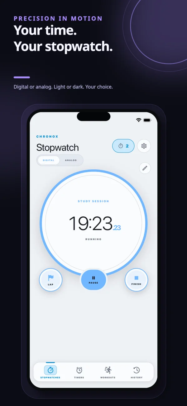 Digital stopwatch in light appearance